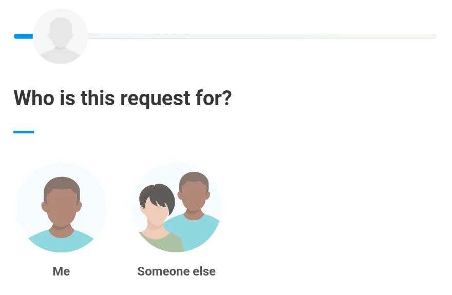 Cleveland Clinic lead form screen 2: two illustrated tiles asking whether the request is for you or someone else