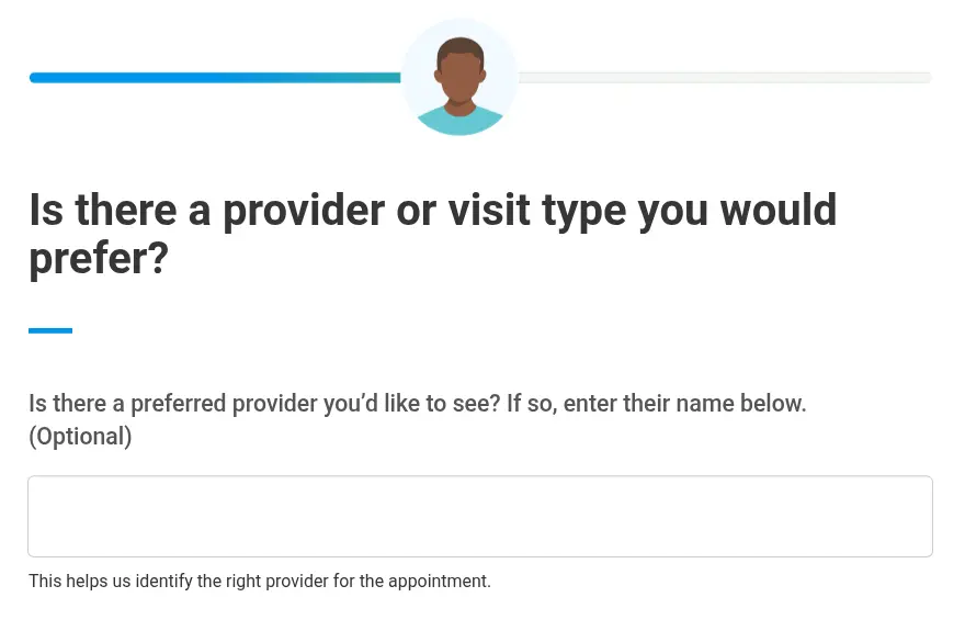Cleveland Clinic lead form screen 9: an optional field for a preferred provider&#x27;s name