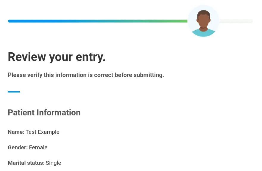 Cleveland Clinic lead form screen 12: the review step with the progress bar nearly full and a patient information summary