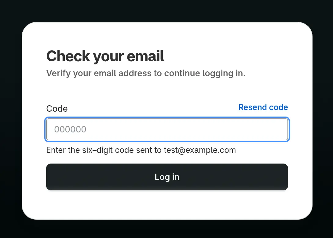 Shopify lead form screen 2: card asking for the six-digit code sent to your email
