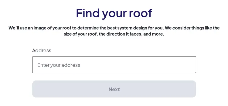 EnergySage multi-step form screen 11: asks for the property address