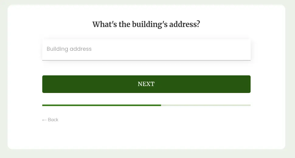 Growform multi-step form screen 4: enter the building address with autocomplete