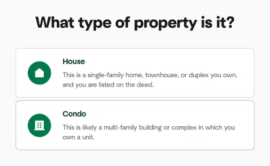 Hippo multi-step form screen 4: whether the property is a house or a condo