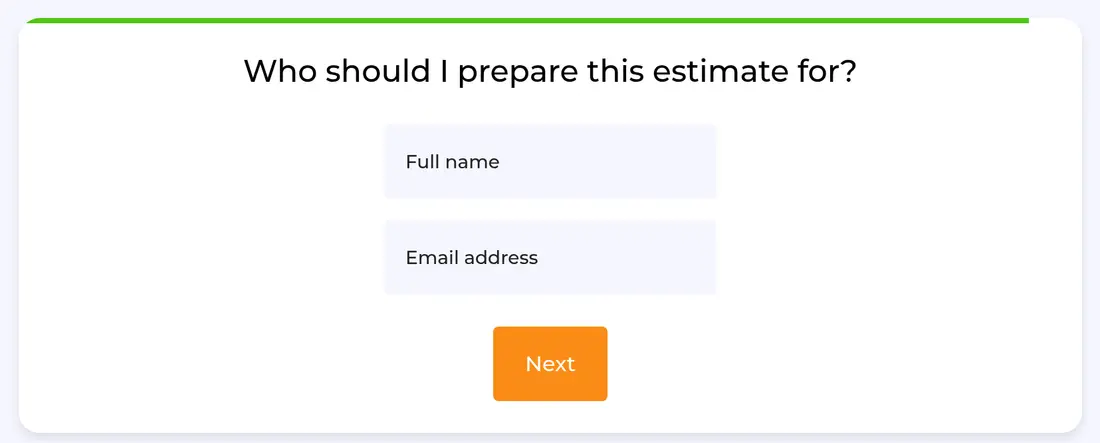 HomeBuddy multi-step form screen 18: your full name and email address