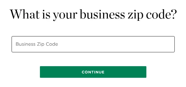 NerdWallet multi-step form screen 6: the business ZIP code, in one text field