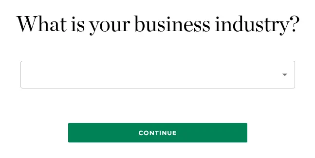 NerdWallet multi-step form screen 7: the business industry, from a searchable dropdown