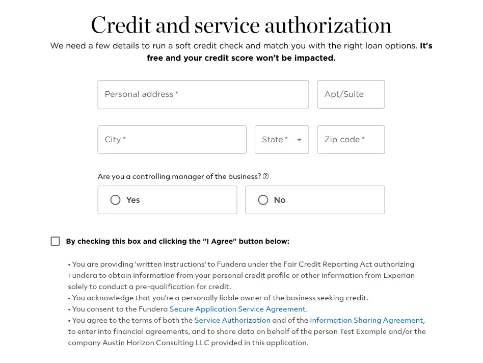 NerdWallet multi-step form screen 15: your personal address and consent to a soft credit check