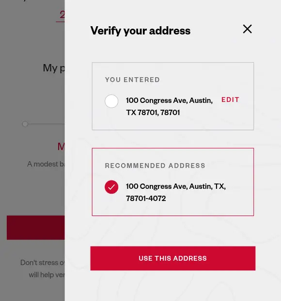 Orkin multi-step form screen 2: confirm the entered address or pick the recommended one