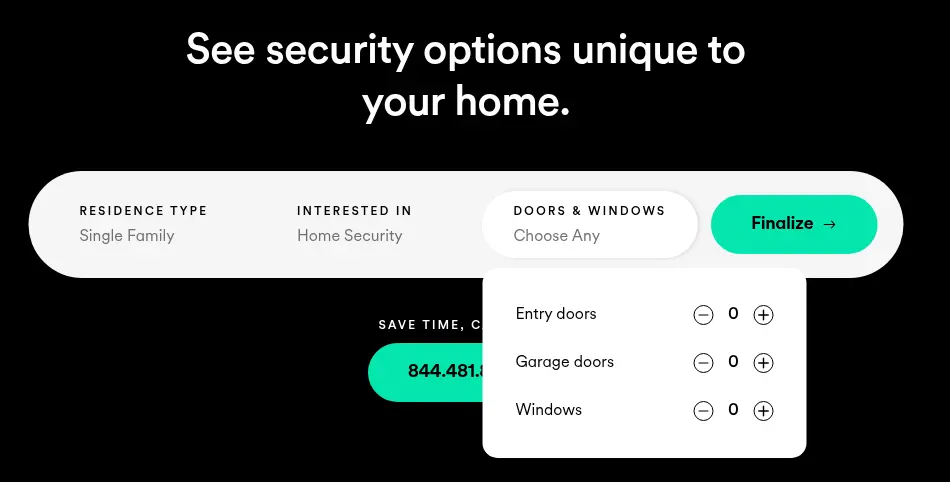 Vivint multi-step form screen 4: count the entry doors, garage doors and windows with steppers