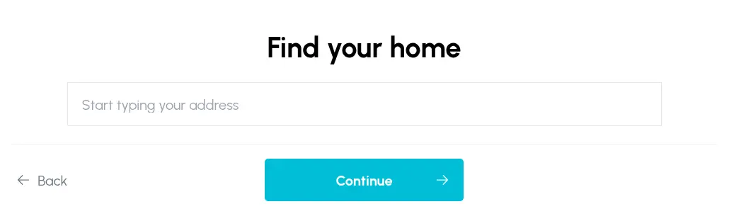 WindowsEstimate multi-step form screen 3: asks for the home address with an autocomplete field