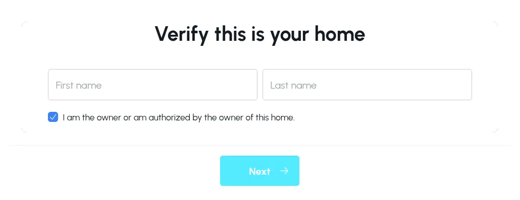 WindowsEstimate multi-step form screen 6: asks for first and last name and confirmation of being the homeowner
