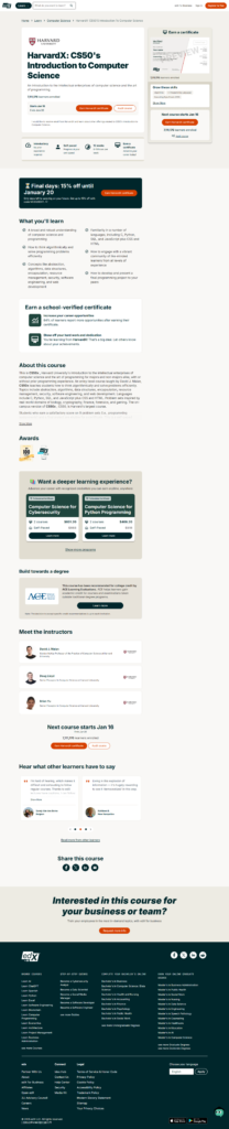 HarvardX: CS50’s Introduction to Computer Science