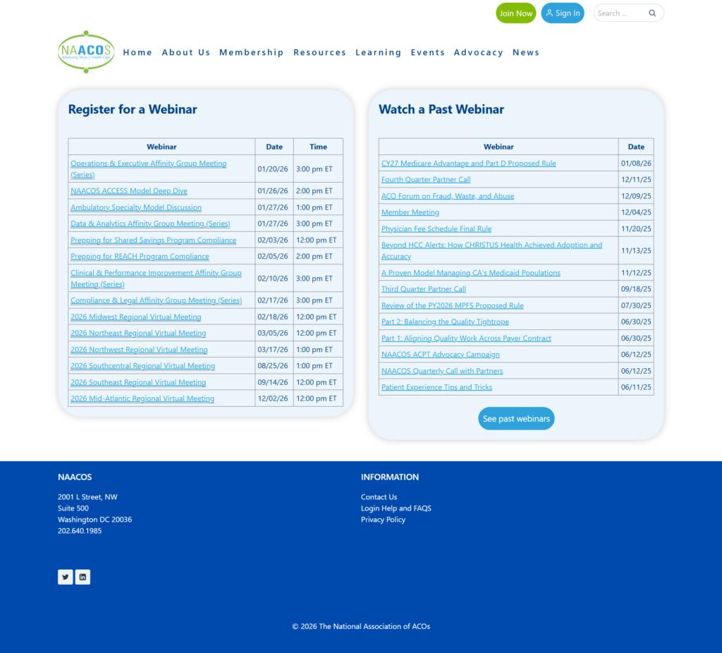 NAACOS Webinar Landing Page